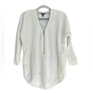 Express Knit 3/4 Sleeve Sweater Front Zipper Neck White S/M